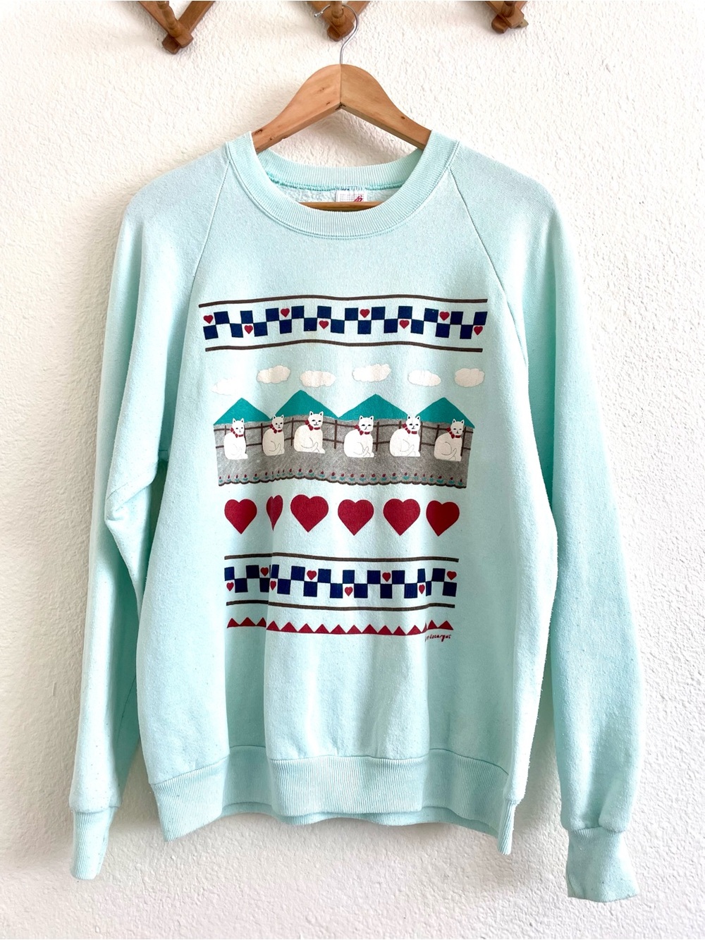1980s Vintage Cats and Hearts Sweatshirt